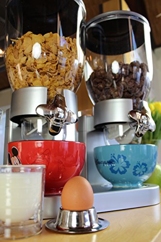 United Entertainment - Dispensador de cereales (doble dispensador para cereales, muesli y copos de maíz), color plateado