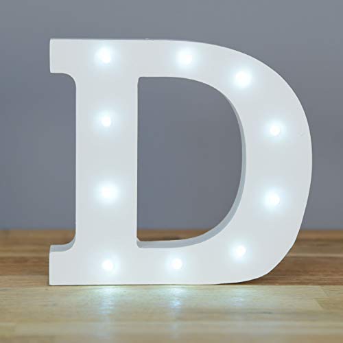 Up in Lights Muestra decorativa de madera blanca de las letras del LED - colgante de pared con pilas - Letra D