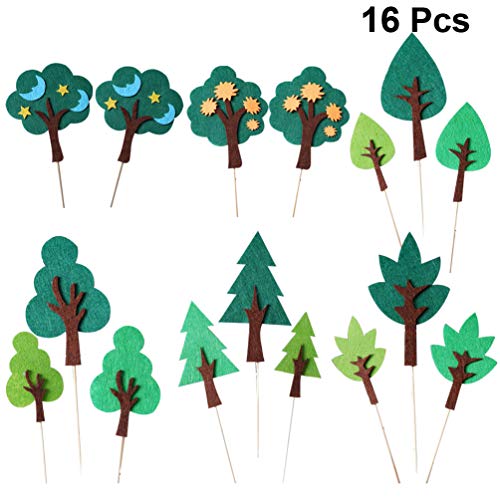 UPKOCH Forest Cake Toppers - Decoración para tartas, diseño de bosque, 16 piezas (seis patrones)