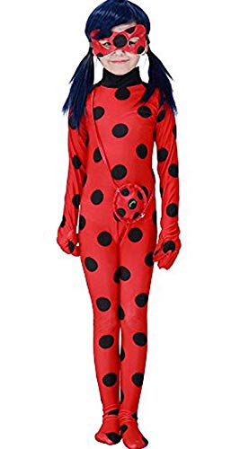 URAQT Drisfraz Lady Bug Vestido Infantil Niñas Costume Rojo Cosplay de Disfraz de Halloween, Cumpleaños (Rojo S)