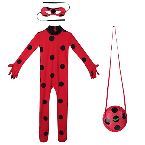 URAQT Drisfraz Lady Bug Vestido Infantil Niñas Costume Rojo Cosplay de Disfraz de Halloween, Cumpleaños (Rojo S)