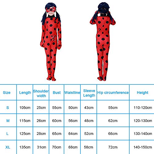 URAQT Drisfraz Lady Bug Vestido Infantil Niñas Costume Rojo Cosplay de Disfraz de Halloween, Cumpleaños (Rojo S)