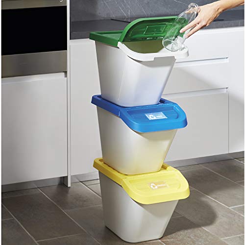 USE FAMILY-Gama Recycle. Cubos de Basura de Reciclaje para Cocina apilables. Juego de 3 contenedores 30L.