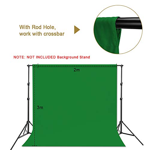 UTEBIT Green Screen 2mx3m / 6.5ftx9.8ft Photo Studio Poliéster Chroma Key Backdrop Background Paño Lavable de Greenscreen para filmación de películas, Marco de Fondo, fotografía Video