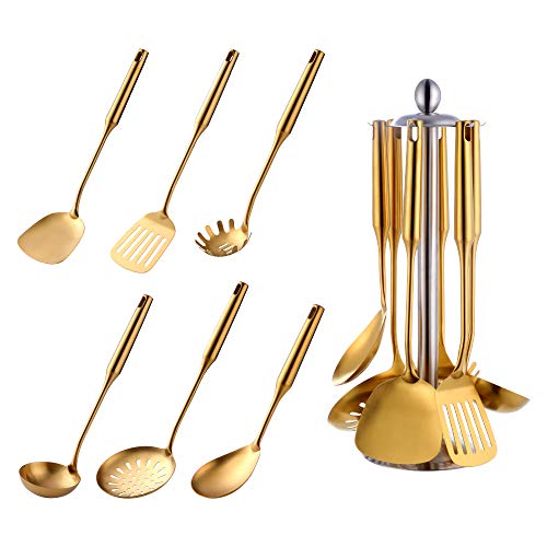 Utensilios de cocina 6 piezas Acero inoxidable Cocinar skimmer Cucharón de sopa Espátula Turner ranurado Pasta y arroz servidor