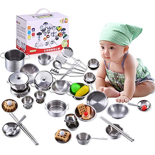 Utensilios de Cocina para niños Juguetes, Utensilios de Cocina Utensilios de Cocina de Acero Inoxidable Utensilios de Cocina Juego de sartenes para niños(25PCS )