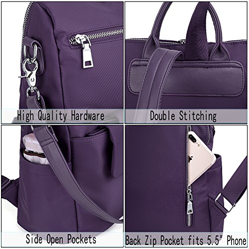 UTO Mujer Mochila Monedero 3 Maneras Oxford Impermeable Paño Nylon Señoras Bolsa de Hombro Violeta