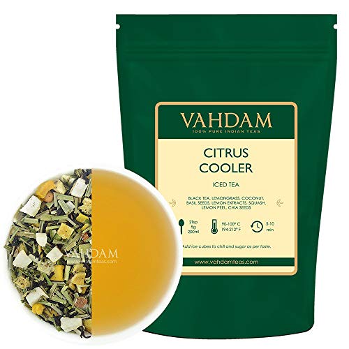 VAHDAM, Té Helado Citrus Cooler | 40 porciones, 8 cuartos | Ingredientes 100% naturales | Sabor delicioso de té negro y limón cítricos | Té helado de limón | 100gr (Set de 2) De la India