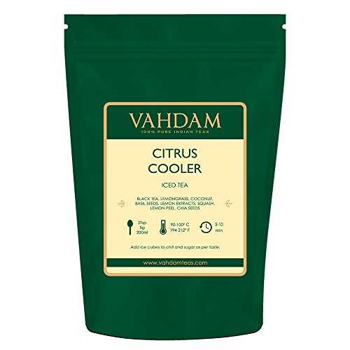 VAHDAM, Té Helado Citrus Cooler | 40 porciones, 8 cuartos | Ingredientes 100% naturales | Sabor delicioso de té negro y limón cítricos | Té helado de limón | 100gr (Set de 2) De la India