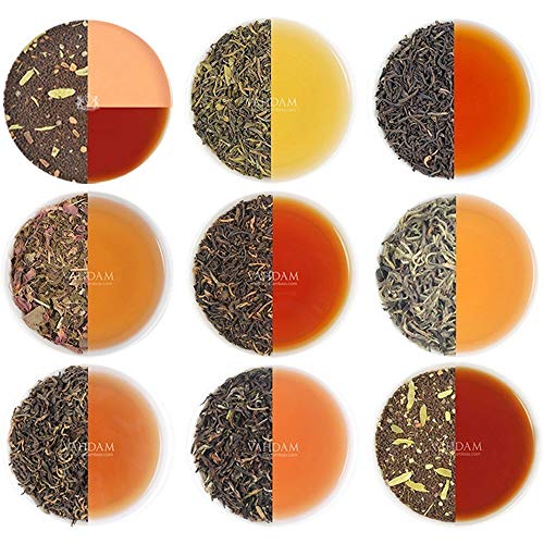 VAHDAM, Té Variado de Hojas Sueltas - 10 TÉ, 50 PORCIONES - Té negro, té verde, té Oolong, té Chai, té blanco | Caliente, Helado, Té Kombucha | Muestra de té de hojas sueltas regalo