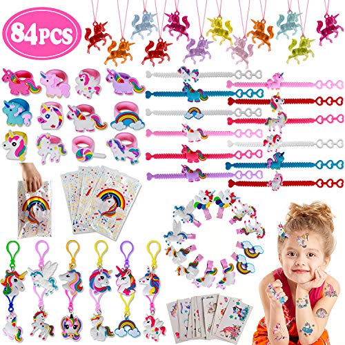 vamei 84 Piezas Piñata Unicornio Niño Aarticulos de Fiesta Niño Unicornio Piñatas de Cumpleaños Diademas Unicornio Pulseras de Juguete Tatuajes Temporales Niños Anillo Niñas Pinatas de Cumpleanos