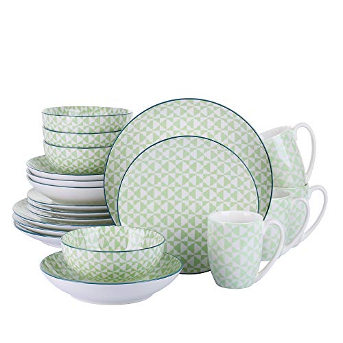 vancasso MIDORI Juego de Vajillas 20 piezas con 4 Cuencos/Tazas/Platos de Postre/Fideo/Platos de Sopa, Vajillas de Porcelana para 4 Personas