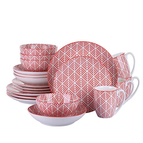 vancasso MOMOKO Juego de Vajillas de Porcelana 20 piezas Vajillas de Estilo Japones con 4 Platos de Cena, Postres, Platos de Sopa Cuencos de Cereales, Tazas de Cafe para 4 Personas