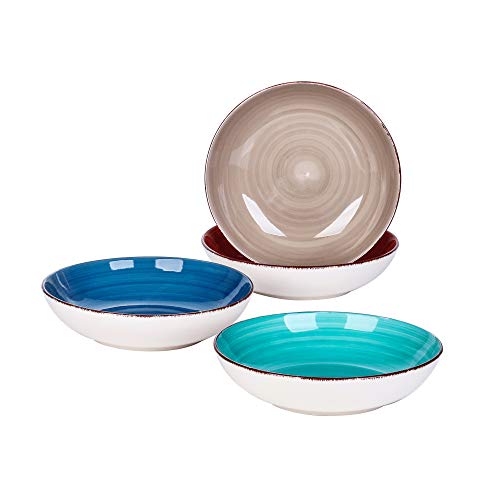 vancasso Serie Bella Platos Hondos 4 Piezas Juego de Platos para Sopa Vajillas de Gres Esmaltada Vajillas Retro, Mix Colores