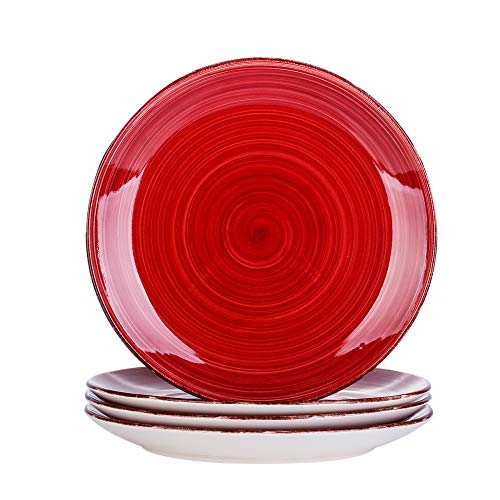 vancasso Serie Bella Rojo Platos de Cena 4 Piezas, Platos Llanos 27cm Platos de Gres, Vajillas Retro