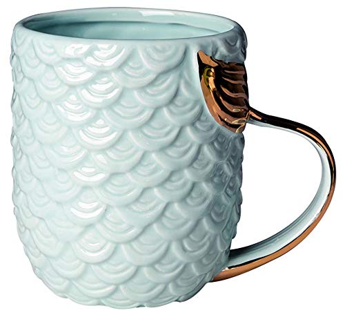 VANUODA Sirena Taza, Tazas de café de cerámica con Manija de Cola de Sirena - Regalo Cumpleaños Mujer - Navidad - Compromiso - Boda, Dia de la Madre Regalos Originales (Azul)