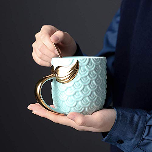 VANUODA Sirena Taza, Tazas de café de cerámica con Manija de Cola de Sirena - Regalo Cumpleaños Mujer - Navidad - Compromiso - Boda, Dia de la Madre Regalos Originales (Azul)