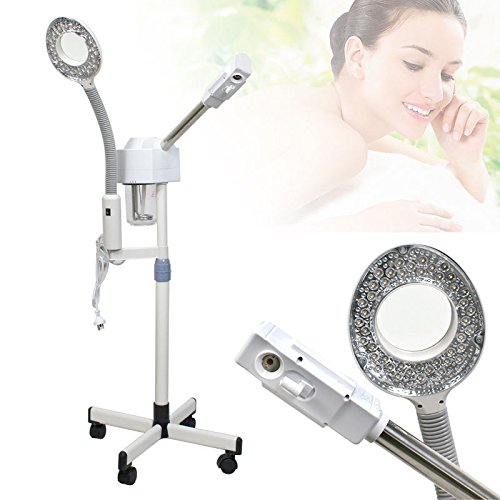 Vaporizador Facial Profesional Máquina de Vapor de Belleza con LED Lámpara de Aumento 3X con Ruedas de Spa por Belleza y Tatuaje Salón