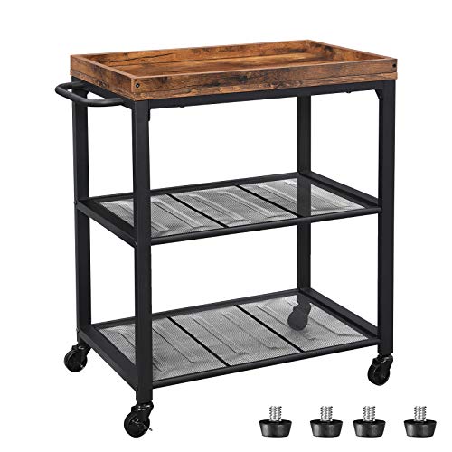 VASAGLE Carro de Cocina Estilo Industrial, Fijo o con Ruedas Universales, Estante de Cocina con Estantes de Malla Metálica, 60 x 40 x 75 cm, Marrón Vintage LRC75BX