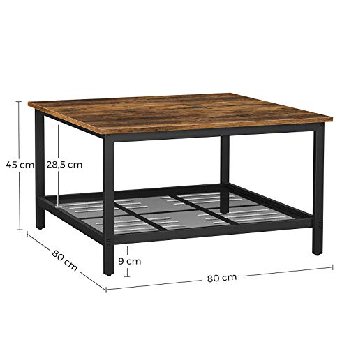 VASAGLE Mesa de Café, Mesa de Cóctel Cuadrada, Marco de Acero Robusto y Estante de Malla, Estilo Industrial, para Sala de Estar, Marrón Rústico y Negro LCT065B01