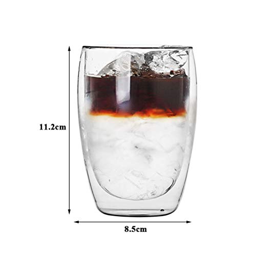 Vaso de Café de 2 Piezas, Taza de Vidrio de Doble Pared de 350 ML, Resistente al Calor para Bebidas Frías/Calientes, Café, Té, Leche, Jugo, Cerveza - Transparente