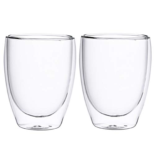 Vaso de Café de 2 Piezas, Taza de Vidrio de Doble Pared de 350 ML, Resistente al Calor para Bebidas Frías/Calientes, Café, Té, Leche, Jugo, Cerveza - Transparente