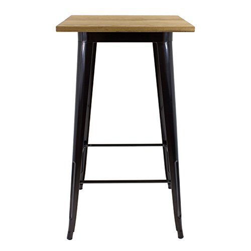 Vaukura Mesa Alta Tolix - Mesa Industrial Metálica con Tablero de Madera (Negro)