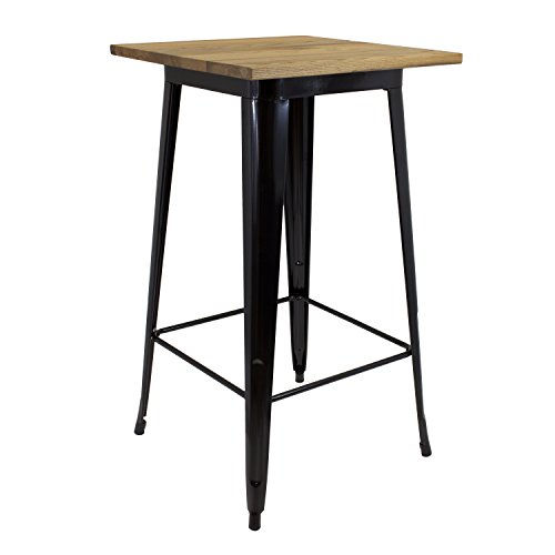 Vaukura Mesa Alta Tolix - Mesa Industrial Metálica con Tablero de Madera (Negro)