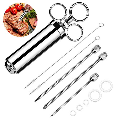 Vegena Jeringa de Cocina para Marinar con 3 Agujas 2 Cepillos, Jeringa de Alimentos, Inyector de Sabor, Inyector de Carne, Aguja para Especias, 60 ml, 5 O-Anillo de Silicona para Pavo de Res BBQ