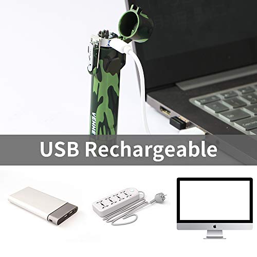 VEHHE Mechero Electrico, Encendedor Eléctrico USB Recargable Resistente al aAgua y al Viento con Brújula y Luz LED,mechero de Doble Arco sin Llama sin Gas para Exteriores,Acampada,Barbacoa,Velas