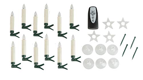 Velas LED para árbol de Navidad, aprox. 9 cm, incluye 6 ventosas, 6 soportes en forma de estrella y 4 puntas, funciona con pilas, con mando a distancia