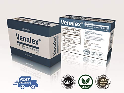 Venalex 500- Diosmina 450, Hesperidina 50- Circulacion, Varices, Hemorroides, Capilares- Para Piernas Cansadas- Sin Gluten, Vegano-60 Cápsulas