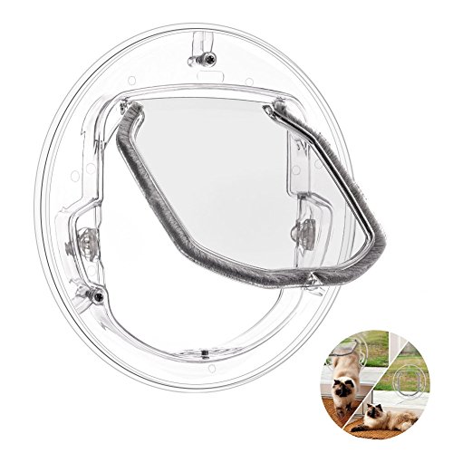 Ventana puerta de mascota de 4 vías con cerradura para gato, cachorro perro puerta con cerradura, puerta redonda transparente para ventana de pantalla puerta corredera de cristal ventana de cristal