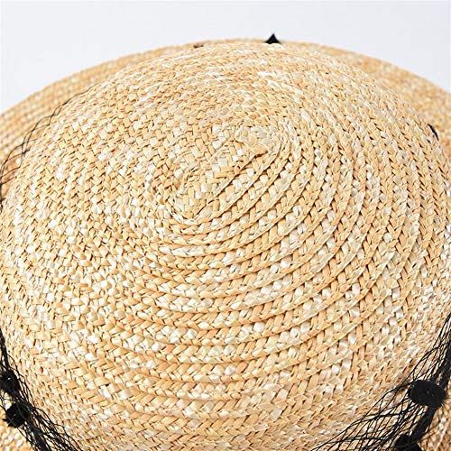 Verano Viento señora Sombrero Retro de Malla cáscara Superior Plana Sombrero de Trigo ins Viento en Big Visera Dobla el Sombrero Adecuado para Cualquier época de (Color : Wheat-Colored)