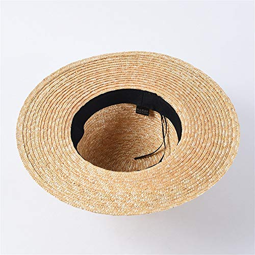 Verano Viento señora Sombrero Retro de Malla cáscara Superior Plana Sombrero de Trigo ins Viento en Big Visera Dobla el Sombrero Adecuado para Cualquier época de (Color : Wheat-Colored)