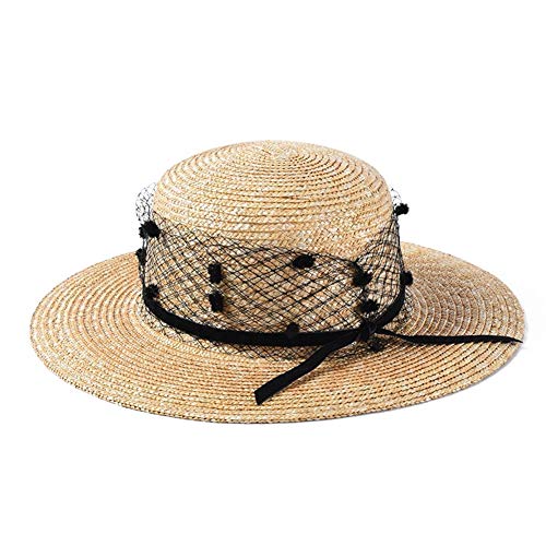 Verano Viento señora Sombrero Retro de Malla cáscara Superior Plana Sombrero de Trigo ins Viento en Big Visera Dobla el Sombrero Adecuado para Cualquier época de (Color : Wheat-Colored)