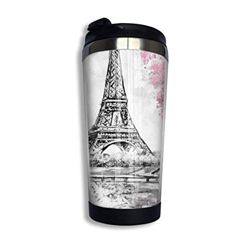 vfrtg Tapiz Pintura al óleo París Ciudad europea Paisaje Francia Torre Eiffel Café Taza de viaje Taza de vaso de coche Té helado o botella de agua Taza térmica aislada Acero inoxidable