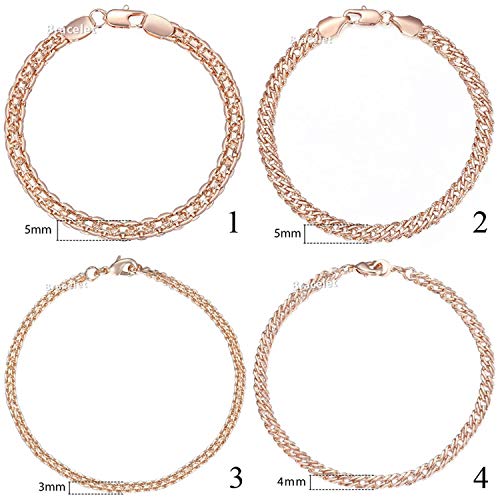 Vghi fashion bracelets Pulsera de 5 mm para Mujeres y niñas 585 Oro Rosa Bismark Cadena de eslabones Pulsera Mujer joyería Caliente Fiesta joyería Regalos 18 cm 20 cm GB422, GB428, 9 Pulgadas