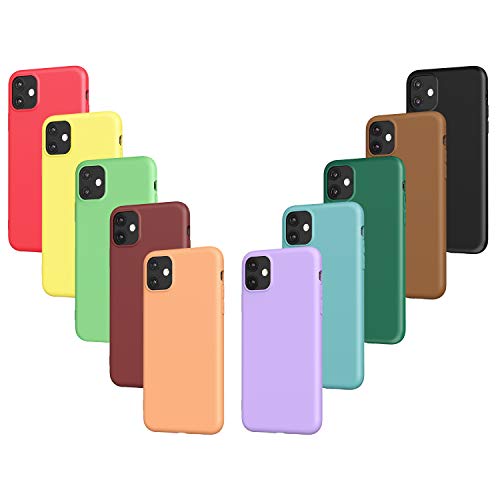 VGUARD 10 x Funda para iPhone 11 6.1 Pulgadas, Ultra Fina Carcasa Silicona TPU Protector Flexible Funda (Negro, Verde Oscuro, Verde Claro, Azul, Naranja, Rojo Vino, Rojo, Amarillo, Púrpura, Marrón)