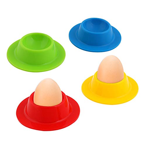 Vicloon Huevos Taza, Silicona Huevera para el Desayuno, Huevo Titular con el Almacenamiento de Huevo Cuchara y Cáscara de Huevo - 4 Color 4 Piezas