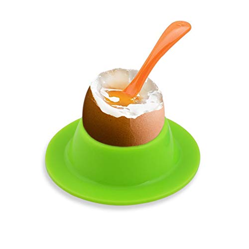Vicloon Huevos Taza, Silicona Huevera para el Desayuno, Huevo Titular con el Almacenamiento de Huevo Cuchara y Cáscara de Huevo - 4 Color 4 Piezas