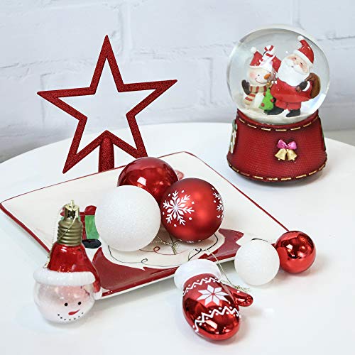 Victor's Workshop 100Pcs Bolas de Navidad Set, Adornos de Navidad para Arbol, Decoración de Bolas de Navideños Inastillable Plástico de Rojo y Blanco, Regalos de Colgantes de Navidad (Oh Ciervo)