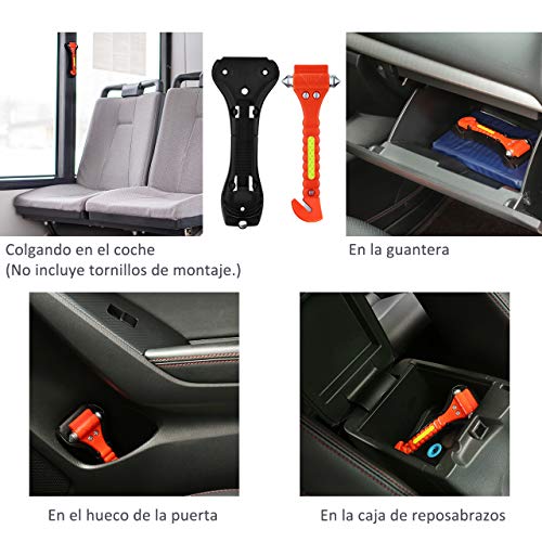 VicTsing [2 Packs] 2 en 1 de Martillo de Emergencia en Coche, Lleva Dos Cabezal Acero y una Cuchilla, Resistente y Seguro, Rompe Ventana y Corta Cinturón Seguridad para Conductor, Familia, Autobús ect