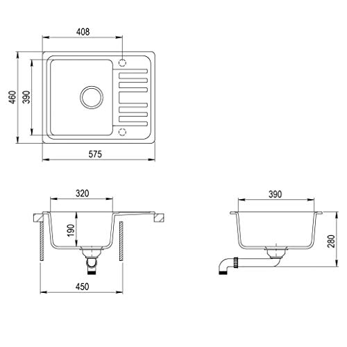 vidaXL Fregadero Cocina 1 Seno Negro Granito Fregadero Lavabo Caño Lavaplatos