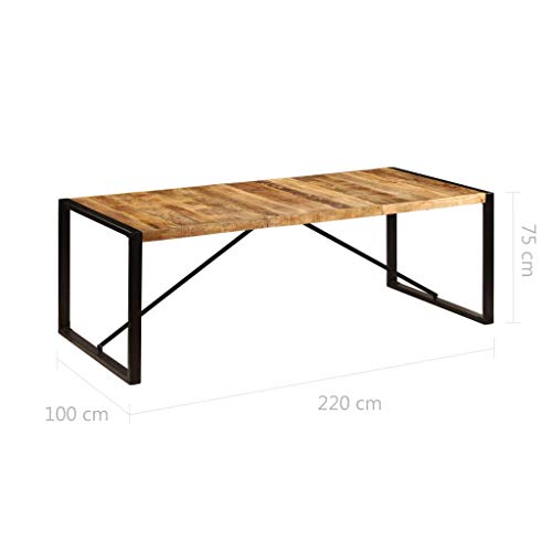 vidaXL Madera Mango Maciza Mesa de Comedor Mobiliario Casa Oficina Salón Estilo Industrial Decoración Hogar Patas Acero Barnizada 220x100x75 cm