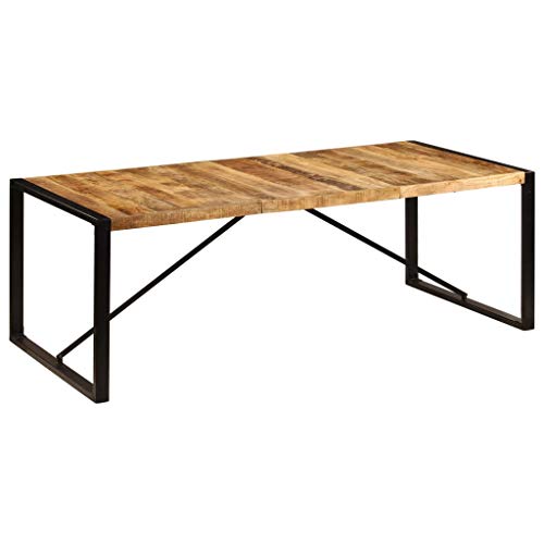 vidaXL Madera Mango Maciza Mesa de Comedor Mobiliario Casa Oficina Salón Estilo Industrial Decoración Hogar Patas Acero Barnizada 220x100x75 cm