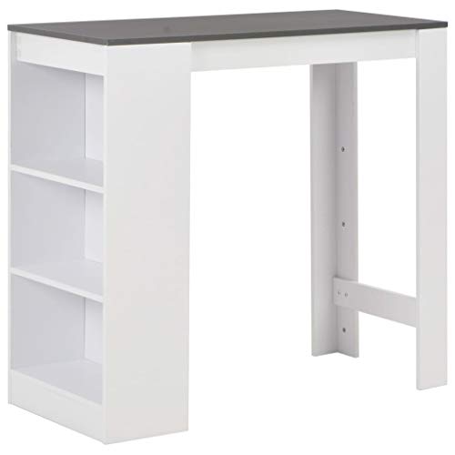 vidaXL Mesa de Bar Madera Blanca 110x50x103 cm Mesita Mesilla Elevada Alta Mueble Mobiliario Auxiliar Comedor Pub Estanterías Consola