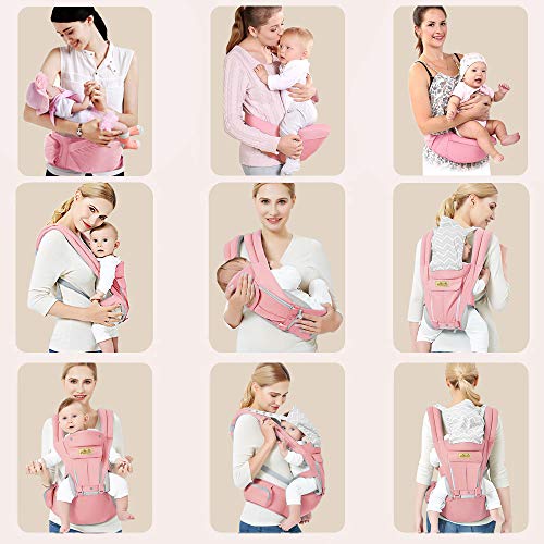 Viedouce Portabebe Ergonómico con Asiento/Puro algodón Ligero y Transpirable/Multiposición:Dorsal, Ventral, Ajustable para Recién Nacidos y Niños Pequeños de 3-48meses (3.5 a 20 Kg)