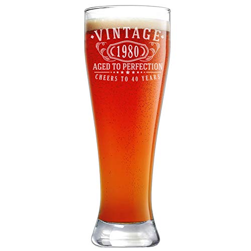 Vintage 1980 - Vaso de cerveza de Pilsner (650 ml, grabado a la perfección), 40 años