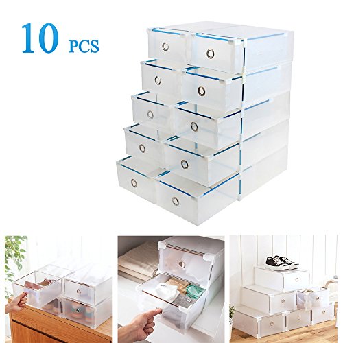 Vinteky 10x Cajas de Zapatos Plegables de Plástico, Cajas para Zapatos Transparente Plástico, Caja para Guardar Zapatos, Calcetines, Juguetes, Cinturones para la Organización de su Hogar, Oficina